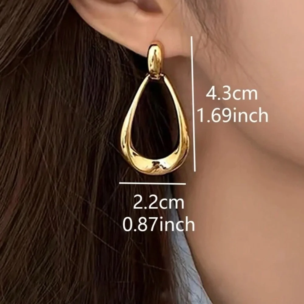 Gold Teardrop Drop Stud Earrings